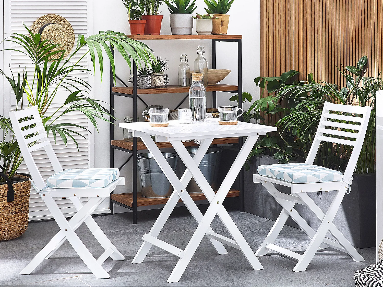 Ensemble bistrot avec coussins Pliant FIJI Acacia Bleu