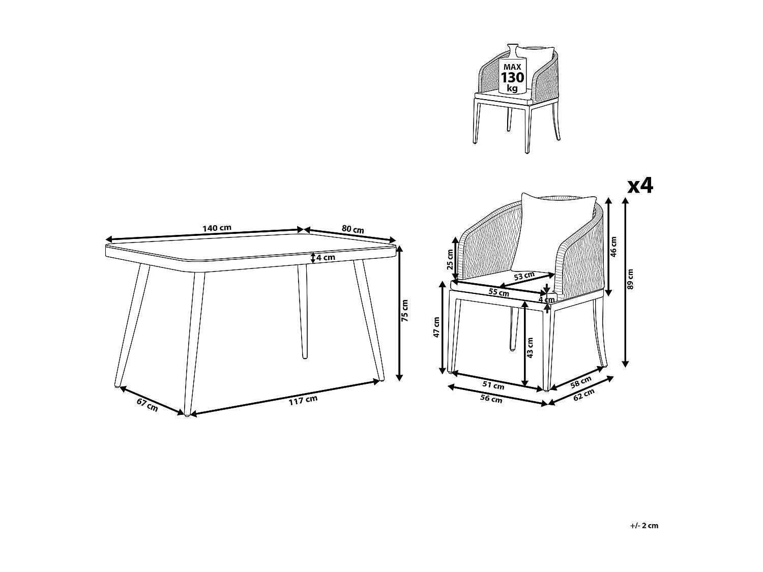 Tuinset 4-zitter LIPARI met kussens Metaal Grijs