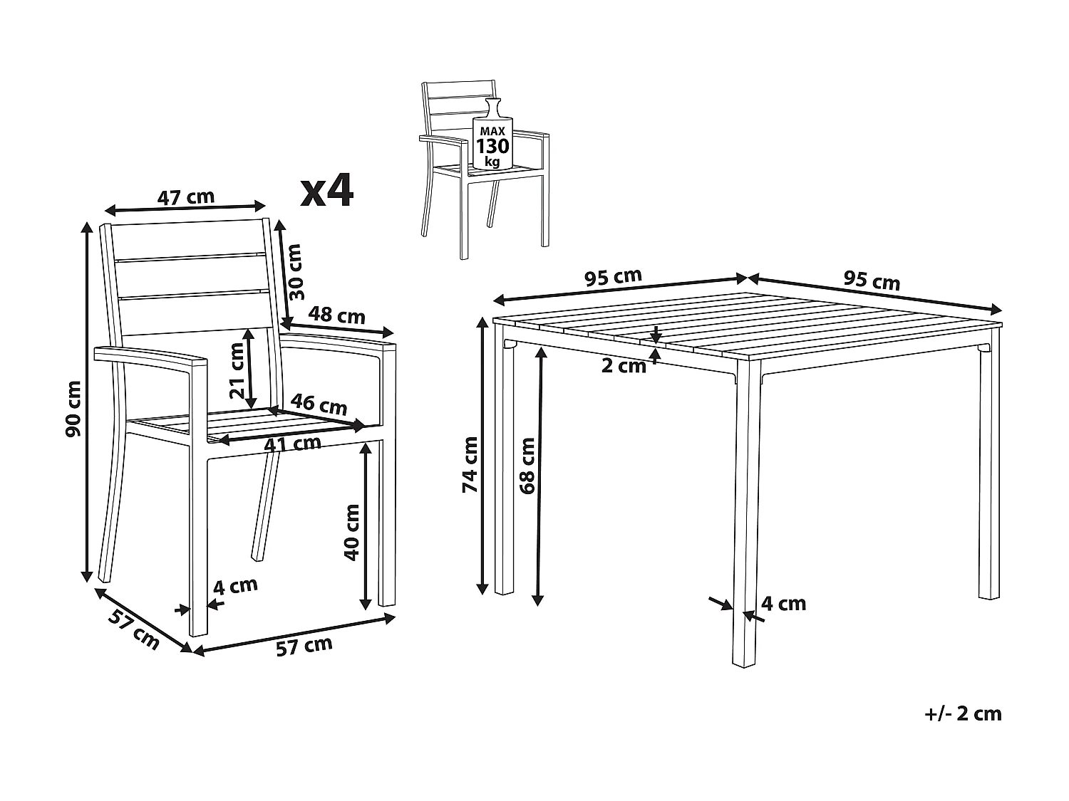 Gartenmöbel Set für 4 Personen Aluminium schwarz Kunstholz grau modern Prato