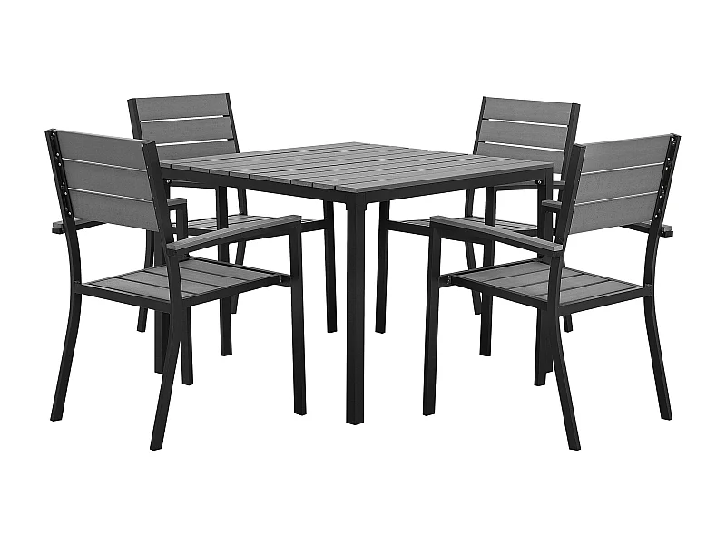 Gartenmöbel Set für 4 Personen Aluminium schwarz Kunstholz grau modern Prato