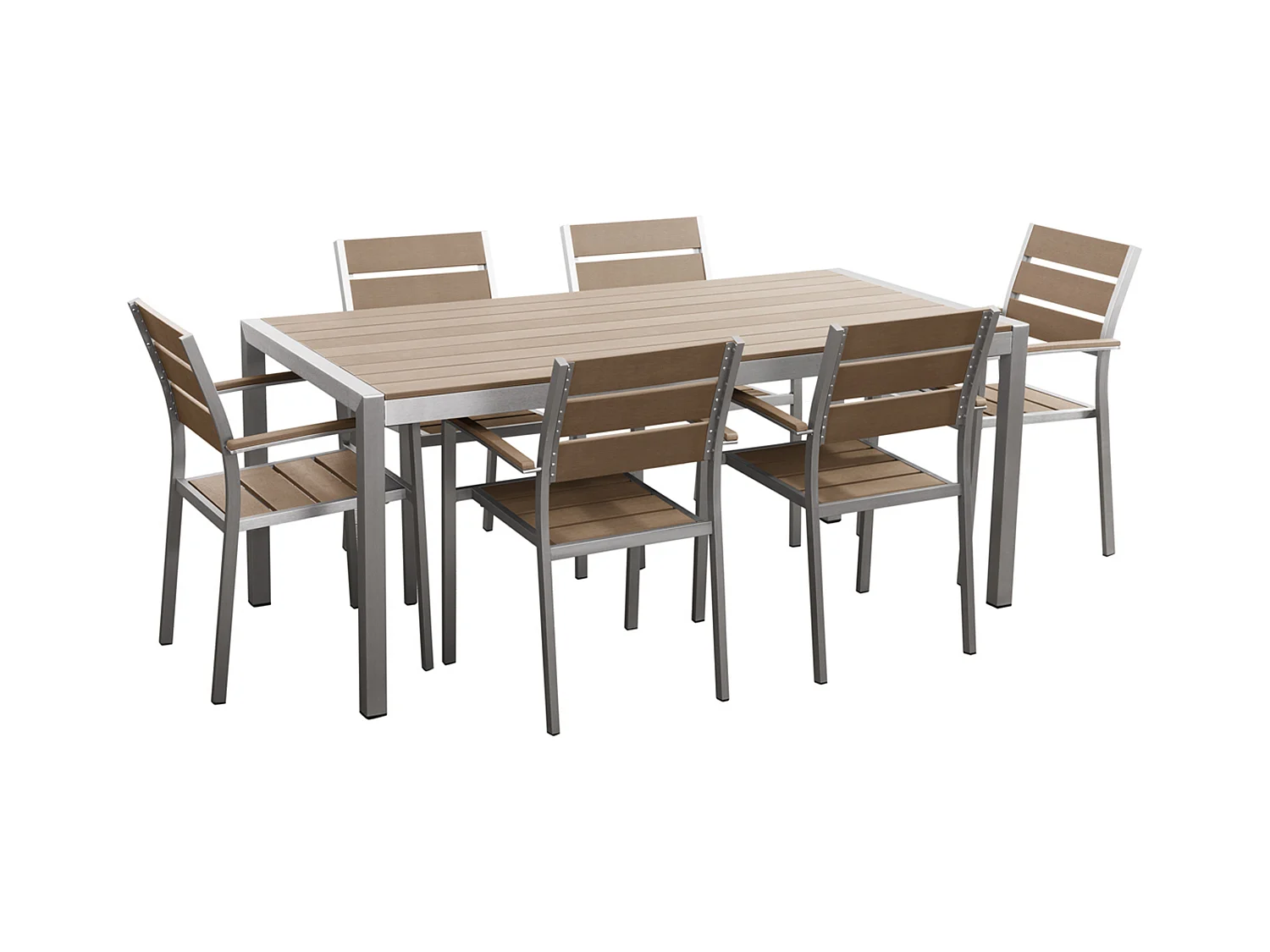 Minimalistisches Gartenset Tisch mit 6 Stühlen Kunstholz hellbraun silber Vernio