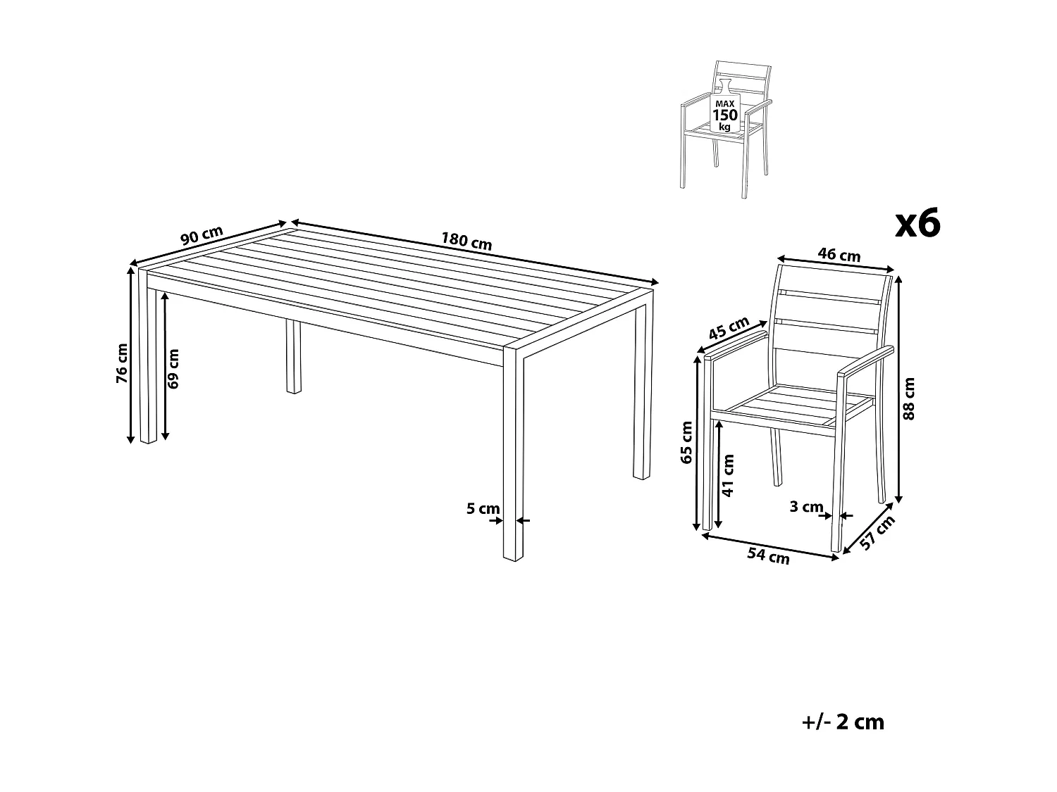 Conjunto de refeições de jardim 6 lugares VERNIO Castanho