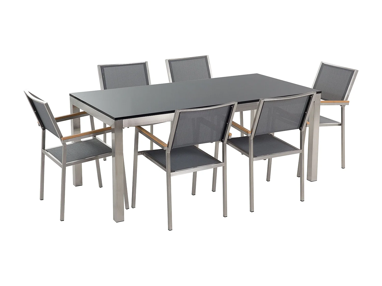 Set da pranzo da giardino 6 posti GROSSETO Granito Lucido Grigio/ Nero