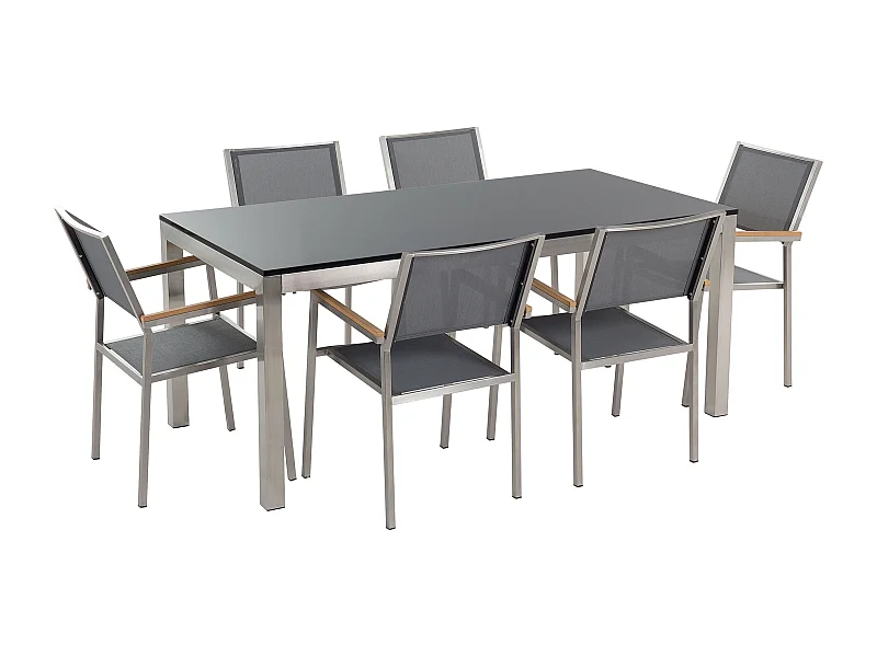 Set da pranzo da giardino 6 posti GROSSETO Granito Lucido Grigio/ Nero
