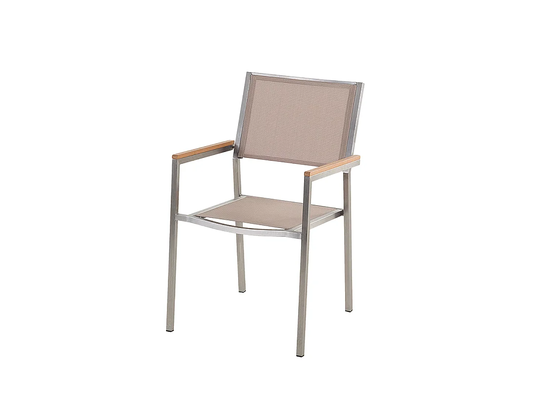 Conjunto de refeições de jardim 6 lugares GROSSETO Granito Polido Cinzento/Creme