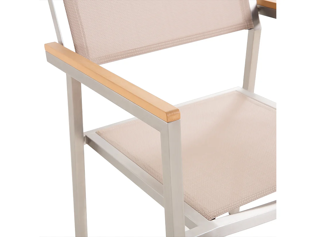 Conjunto de refeições de jardim 6 lugares GROSSETO Granito Polido Cinzento/Creme