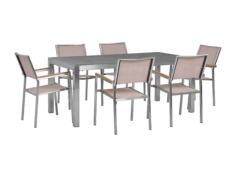 Modernes Gartenmöbel Set Tisch in Grau 6 Stühle in Beige Grosseto