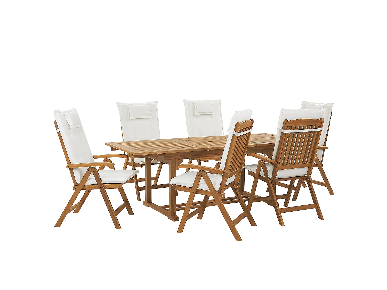 Salle à manger de jardin 6 places JAVA avec coussins Acacia Blanc cassé