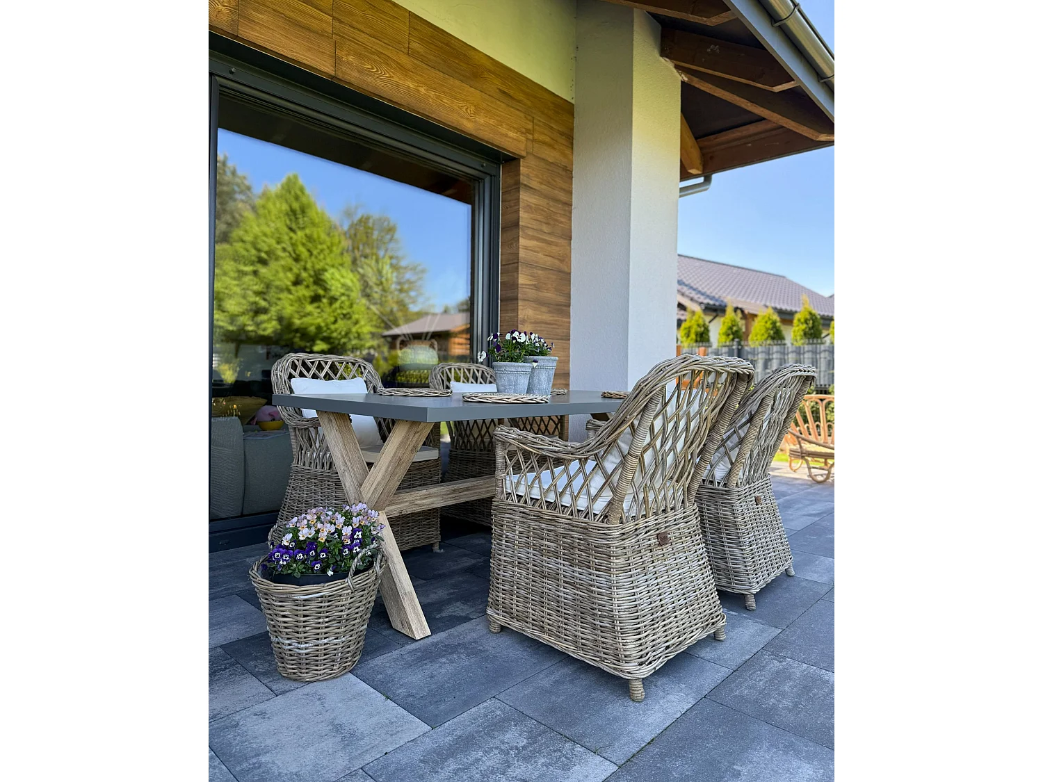 Set da pranzo da giardino 4 posti MAROS/OLBIA con cuscini Cemento Marrone chiaro