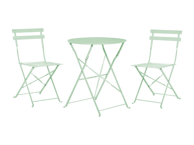 Balkonset Metall mintgrün 3-teilig Tisch rund 2 Stühle klappbar modern Fiori