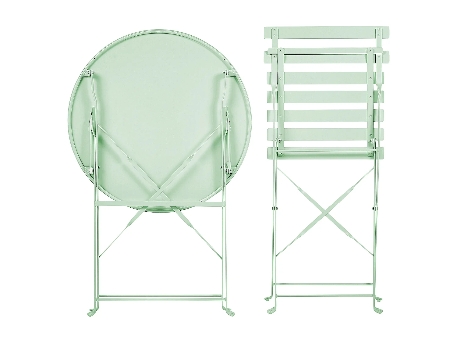 Balkonset Metall mintgrün 3-teilig Tisch rund 2 Stühle klappbar modern Fiori