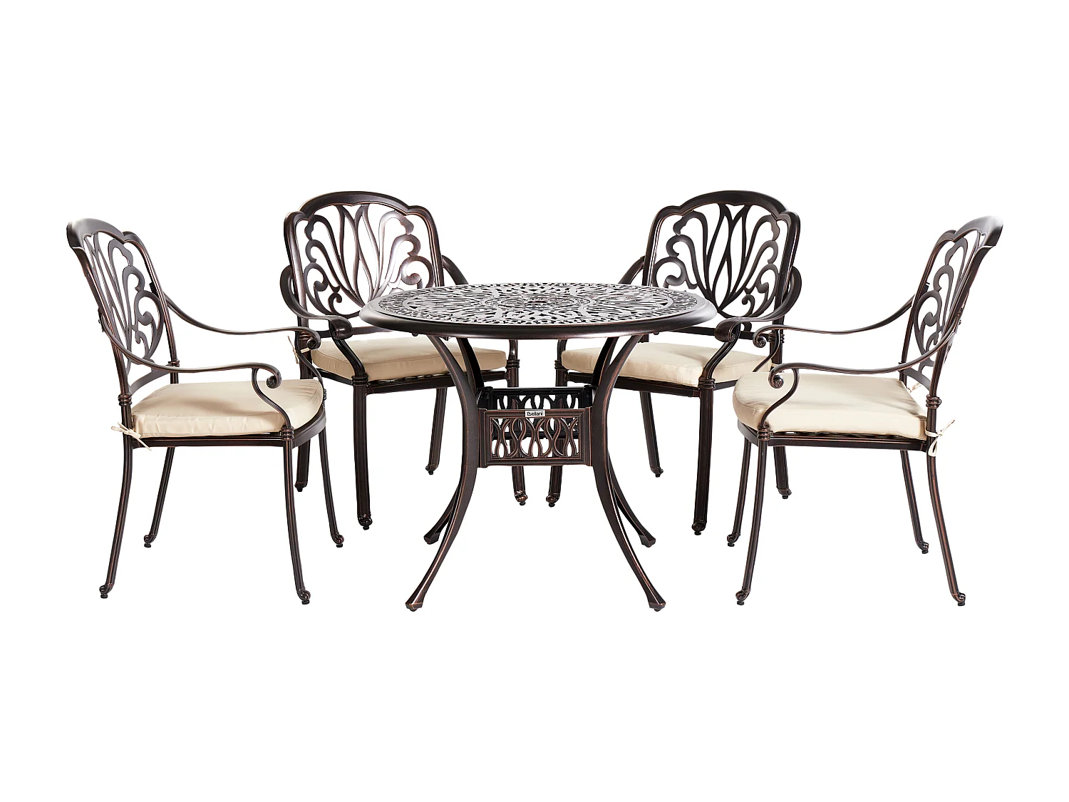 Salle à manger de jardin 4 places ANCONA avec coussins Métal Marron foncé