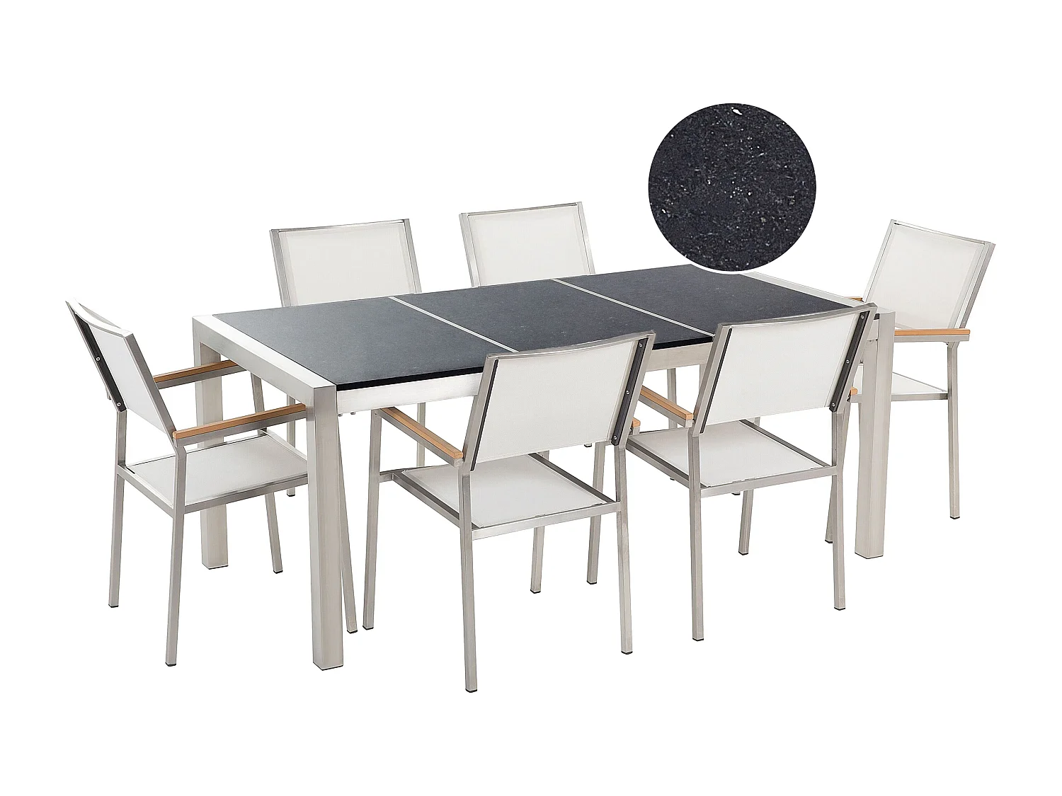 Gartenmöbel Set 6-Sitzer GROSSETO Dreifachplatte Granit Polierter Schwarz / Weiss