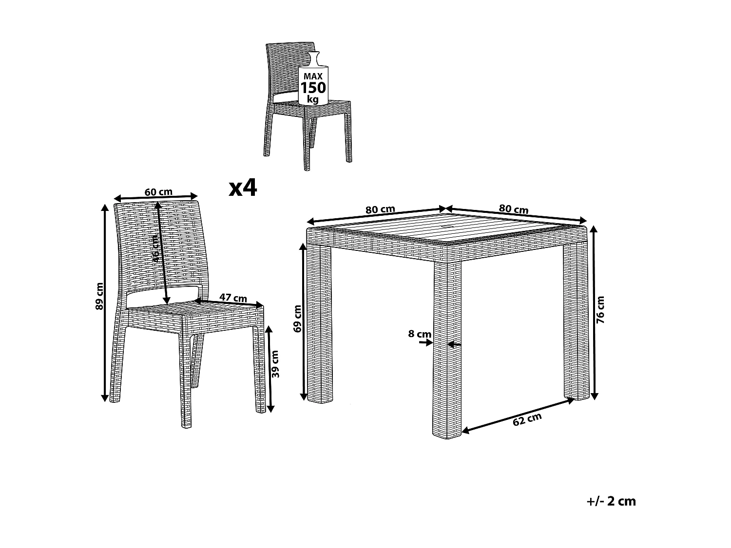 Gartenmöbel Set Rattanoptik graphitgrau 4-Sitzer Fossano