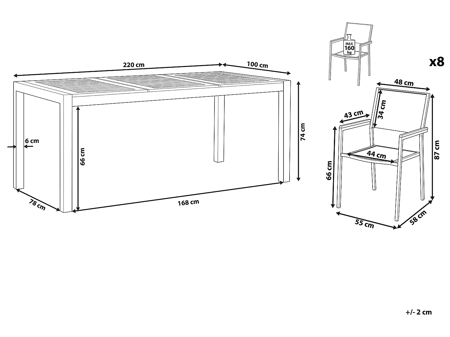 Salle à manger de jardin 8 places GROSSETO Bois d'eucalyptus Marron/beige
