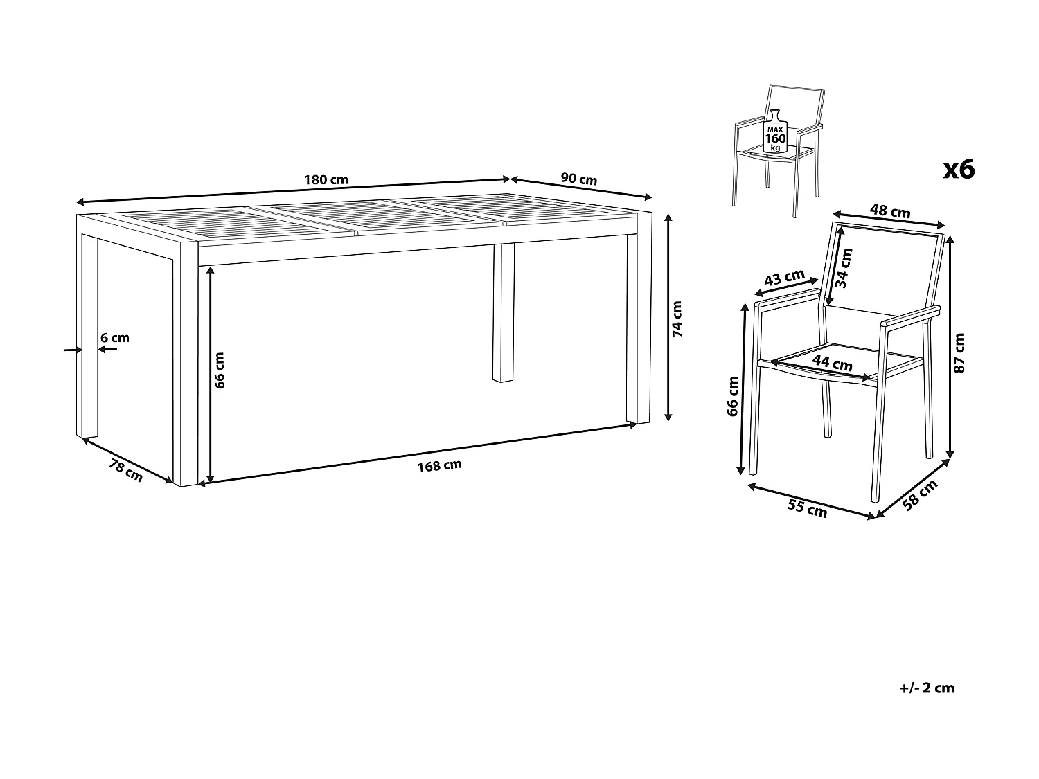 Zestaw ogrodowy dla 6 osób GROSSETO Drewno eukaliptusowe Brązowy/ szary