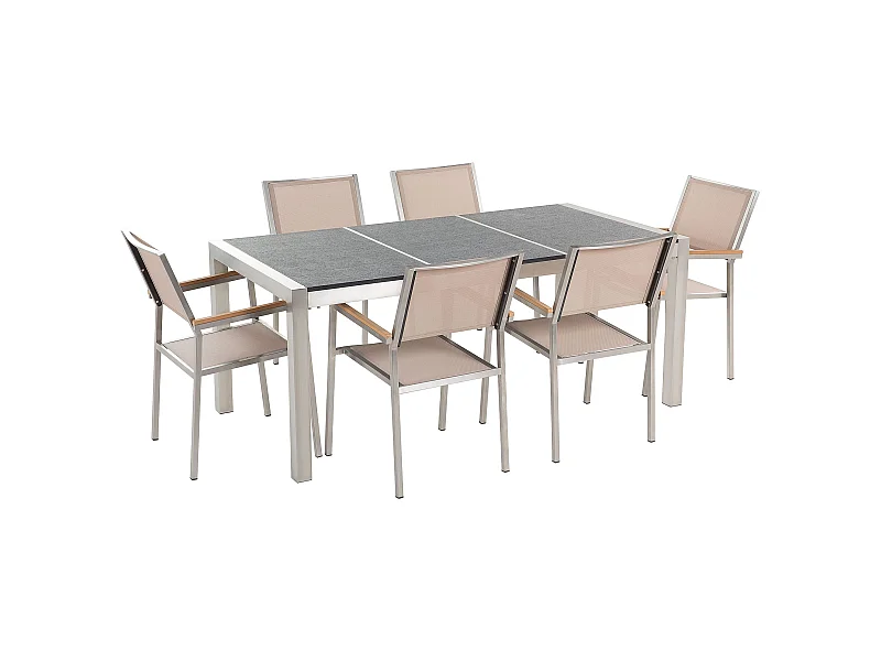 Modernes Gartenmöbel Set Tisch mit 3 Platten grau 6 Stühle in Beige Grosseto