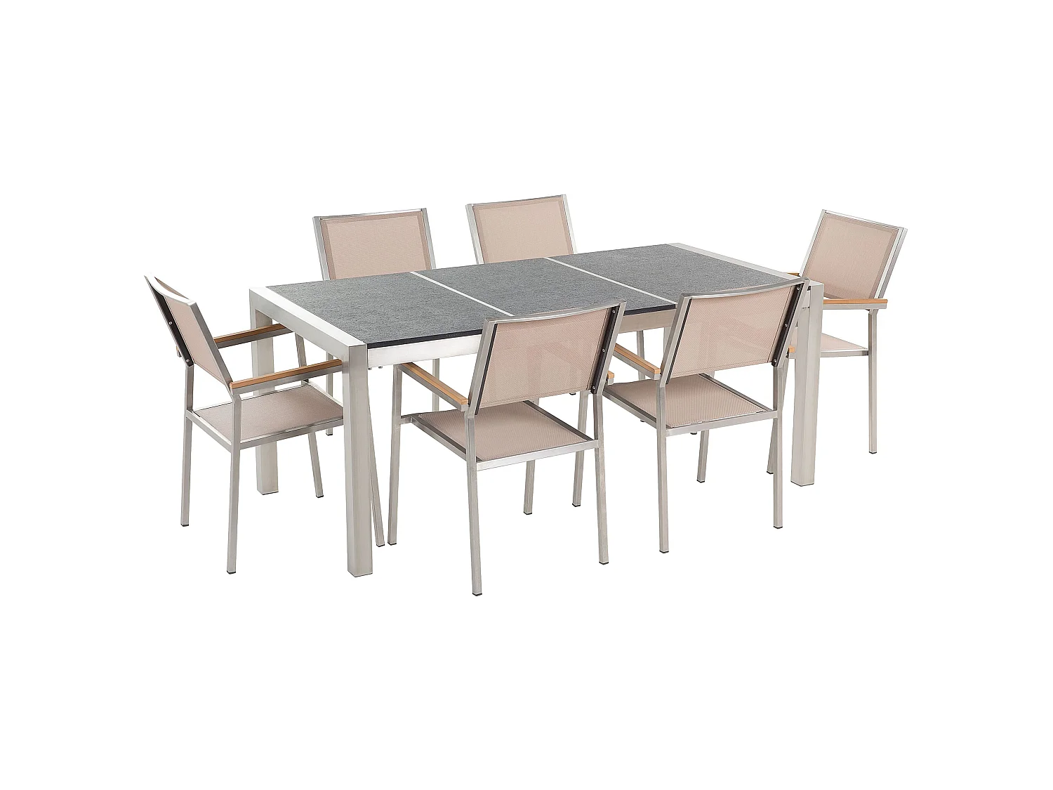 Modernes Gartenmöbel Set Tisch mit 3 Platten grau 6 Stühle in Beige Grosseto