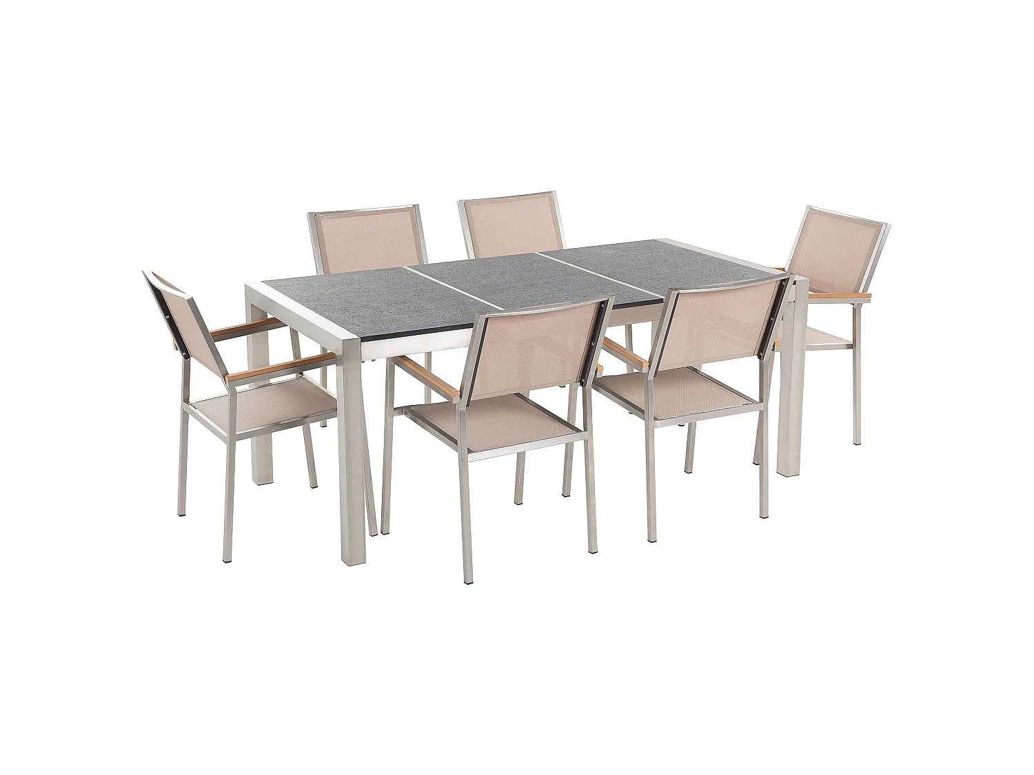 Set da pranzo da giardino 6 posti GROSSETO Piastra tripla Basalto fiammato Nero/ Beige