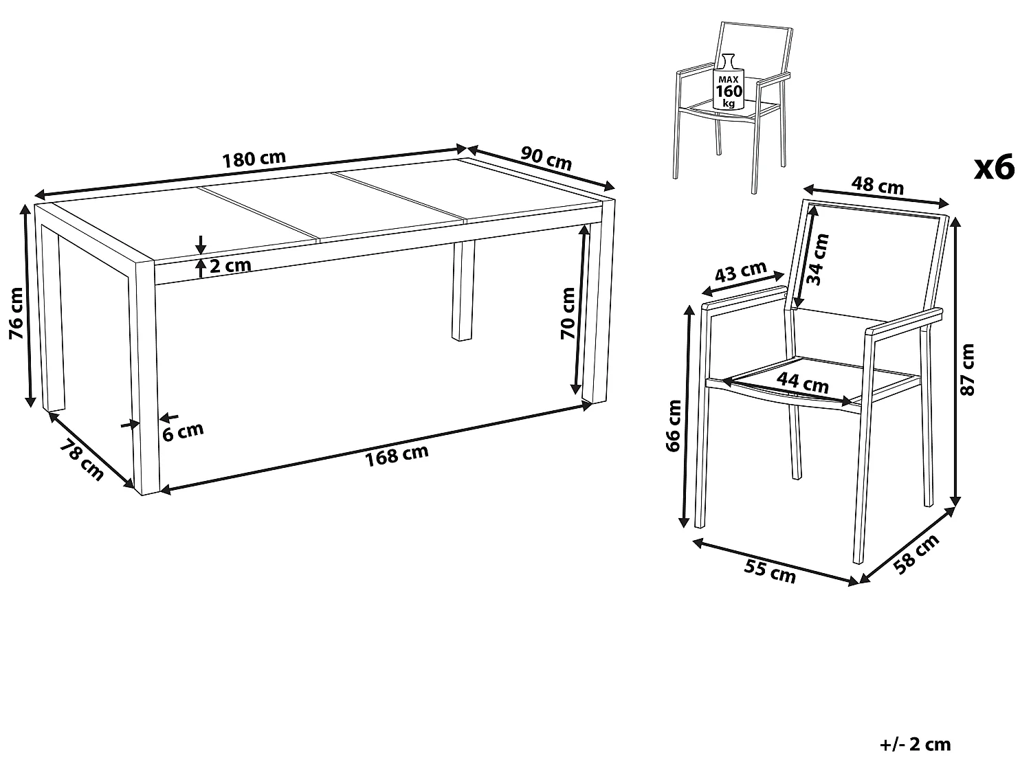 Set da pranzo da giardino 6 posti GROSSETO Piastra tripla Basalto fiammato Nero/ Beige