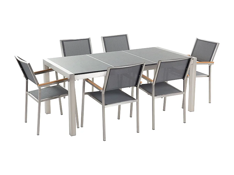 Set da pranzo da giardino 6 posti GROSSETO Piastra tripla Granito Lucido Grigio