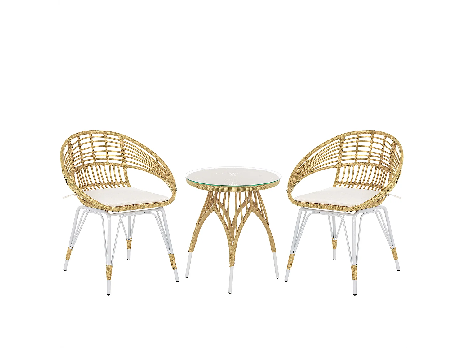 Salon de jardin bistrot en rotin clair / pieds blancs PELLARO