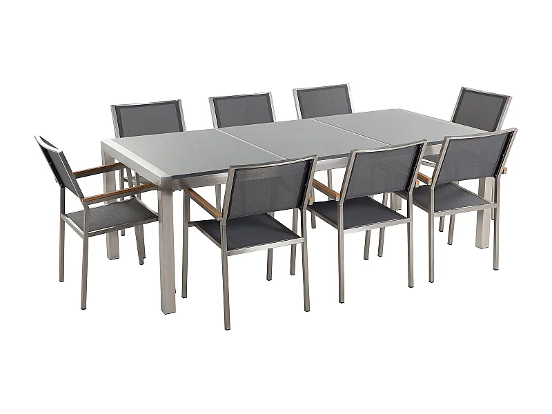 Gartenmöbel Set 8-Sitzer GROSSETO Dreifachplatte Granit Polierter Grau