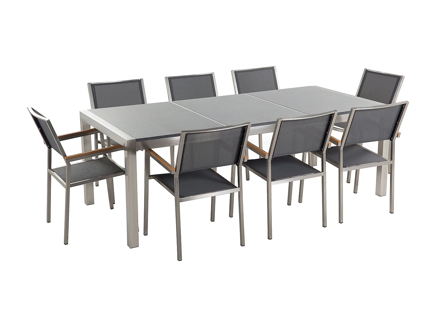 Gartenmöbel Set 8-Sitzer GROSSETO Dreifachplatte Granit Polierter Grau