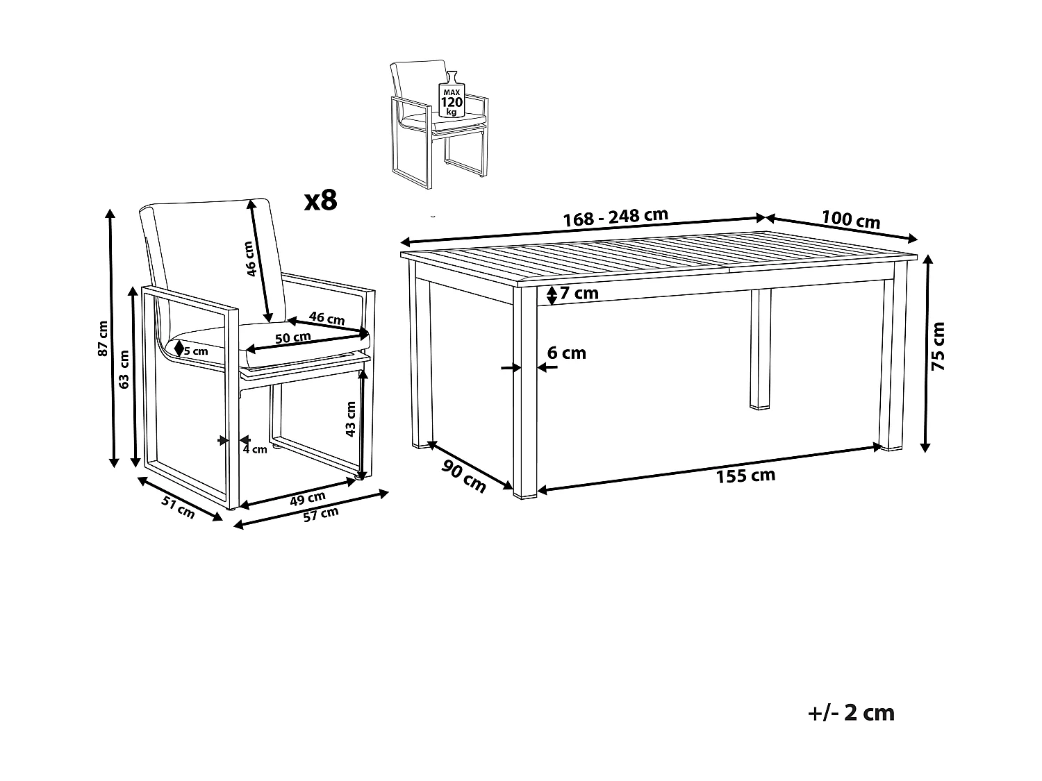Zestaw ogrodowy dla 8 osób PANCOLE z poduszkami Metal Szary