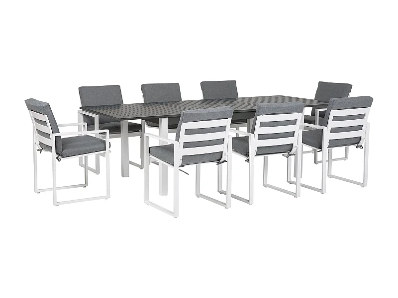 Gartenmöbel Set im Marine Stil mit 8 Stühlen grau/weiß Aluminium Pancole
