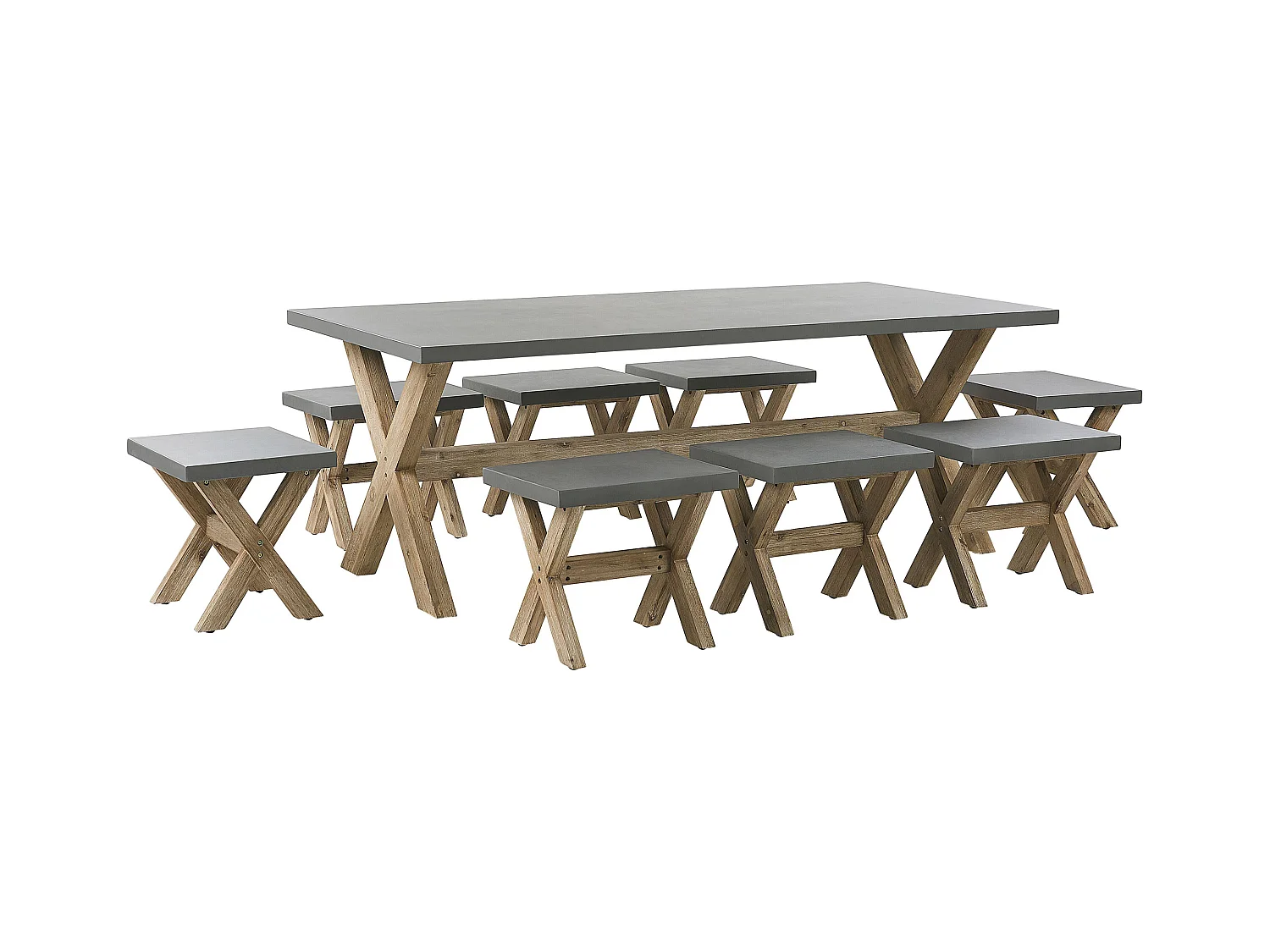 Gartenset Tisch 200x100 cm 8 Hocker Betonplatte Akazienholz Rustikal Olbia