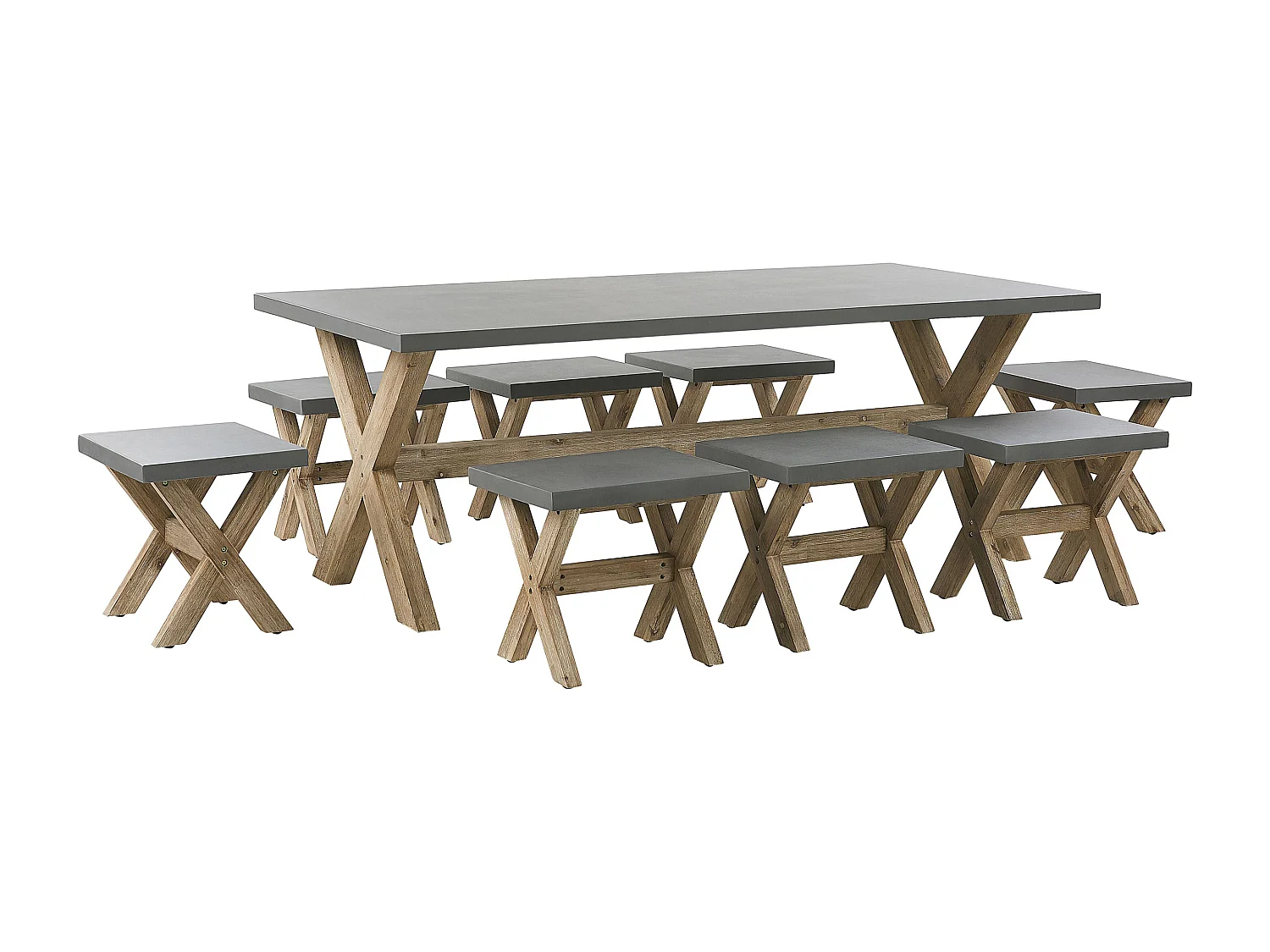 Conjunto de comedor exterior con taburetes 8 plazas OLBIA Cemento Gris