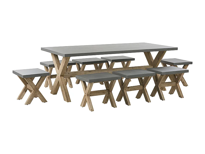 Conjunto de comedor exterior con taburetes 8 plazas OLBIA Cemento Gris