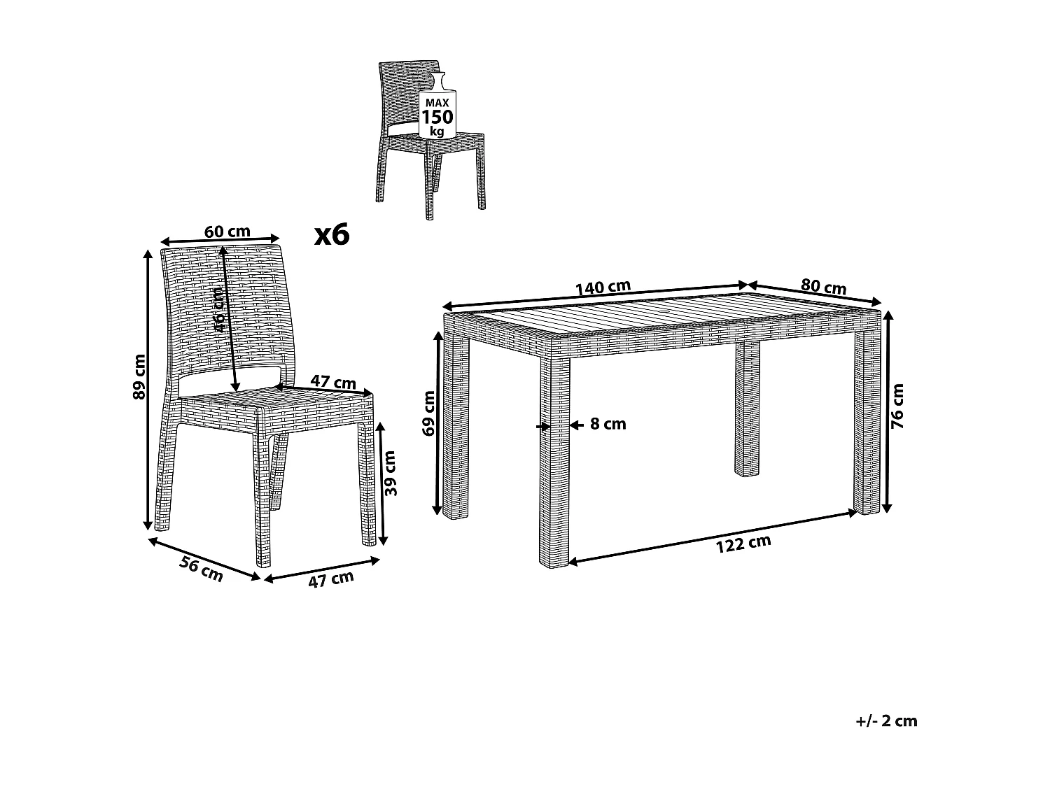 Conjunto de comedor exterior 6 plazas FOSSANO Gris claro