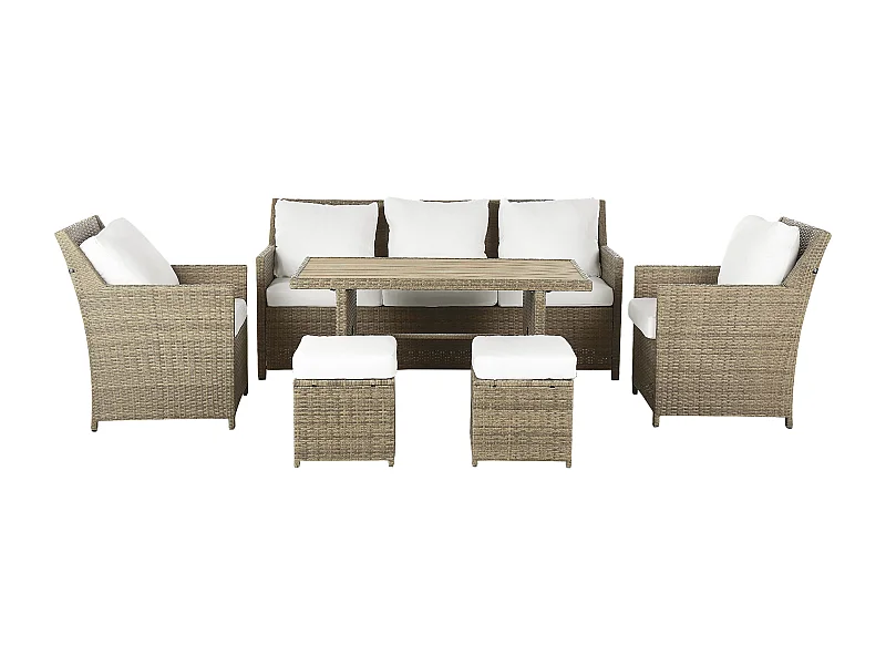 Conjunto de jardim com mesa e repousa-pés 5 lugares FONTI com almofadas Castanho