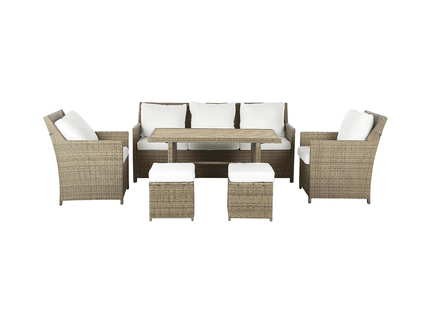 Ensemble de salon de jardin avec table et ottoman 5 places FONTI avec coussins Marron