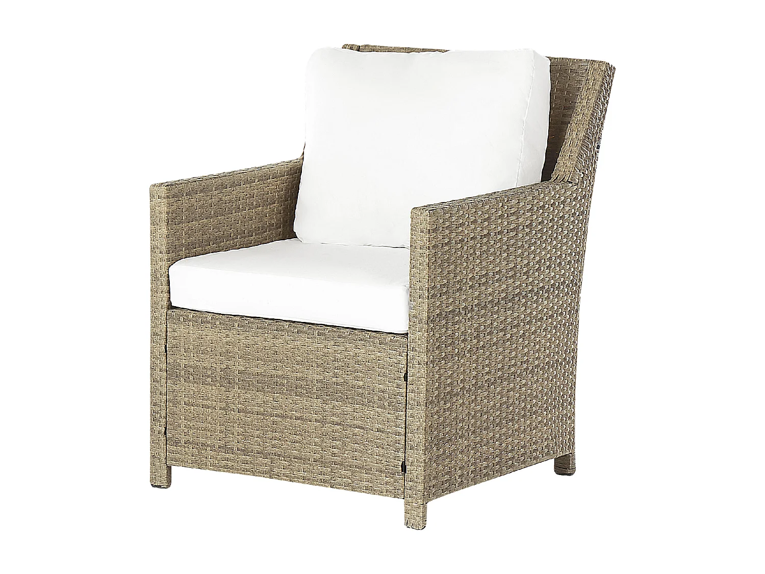 Lounge Set aus Polyrattan braun Tisch Hocker Sessel Auflagen weiß 5-Sitzer Fonti