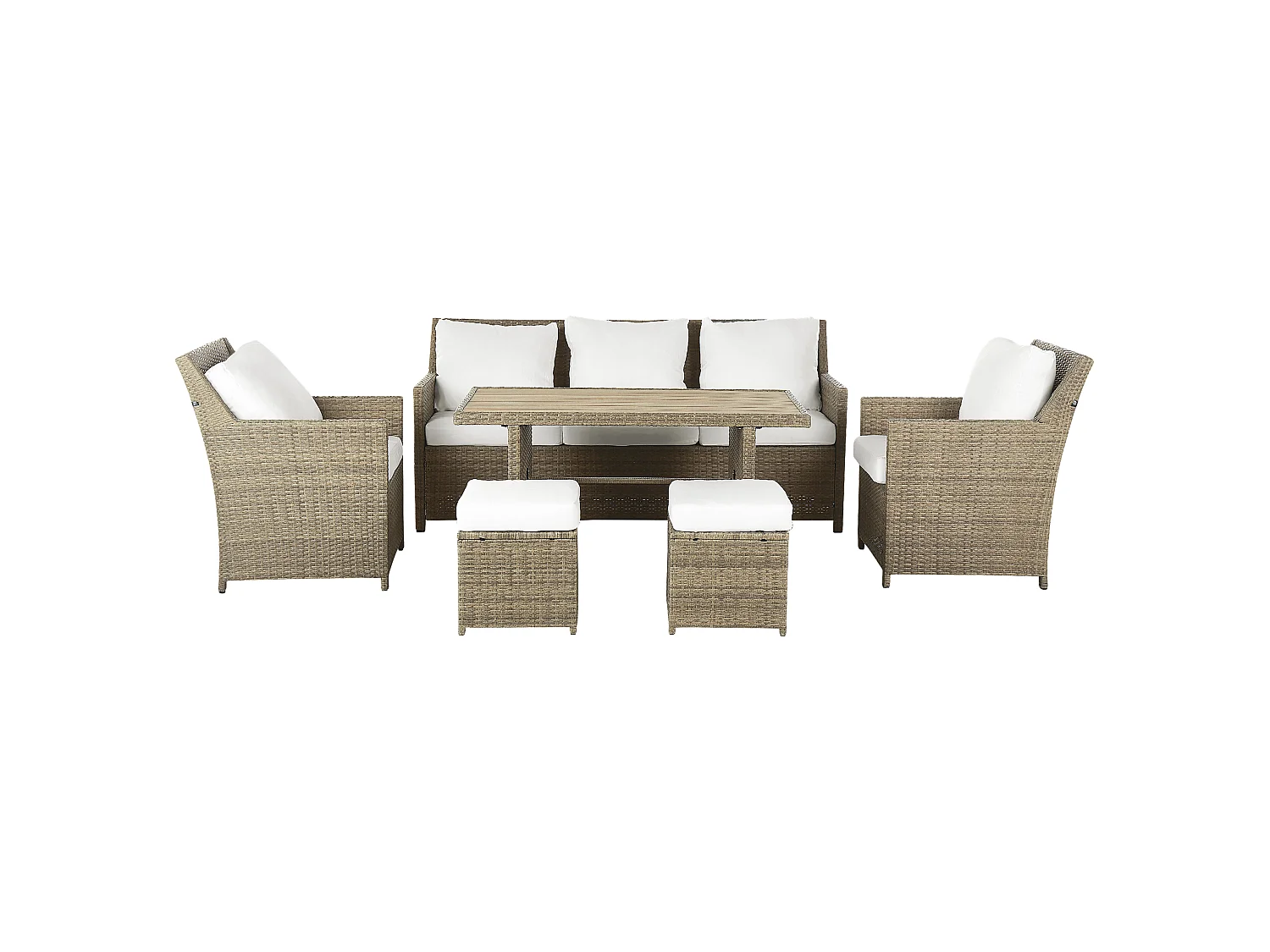 Loungeset met tafel en ottomaan 5-zitter FONTI met kussens Bruin