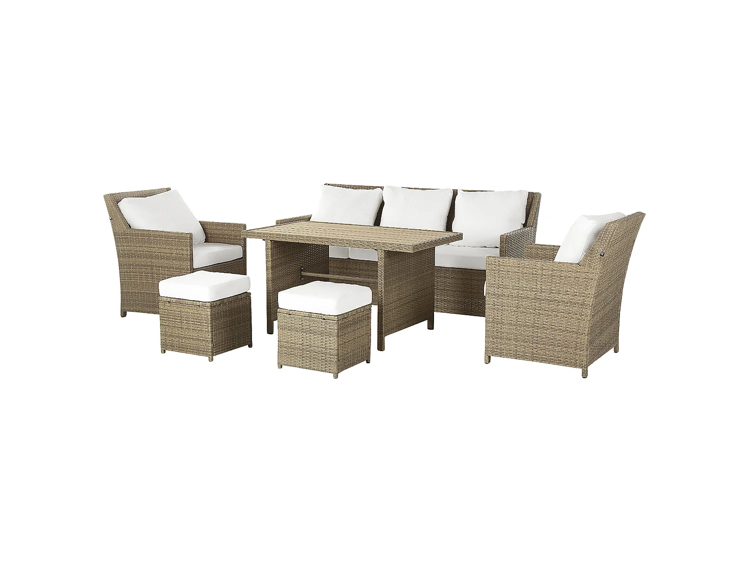 Loungeset met tafel en ottomaan 5-zitter FONTI met kussens Bruin