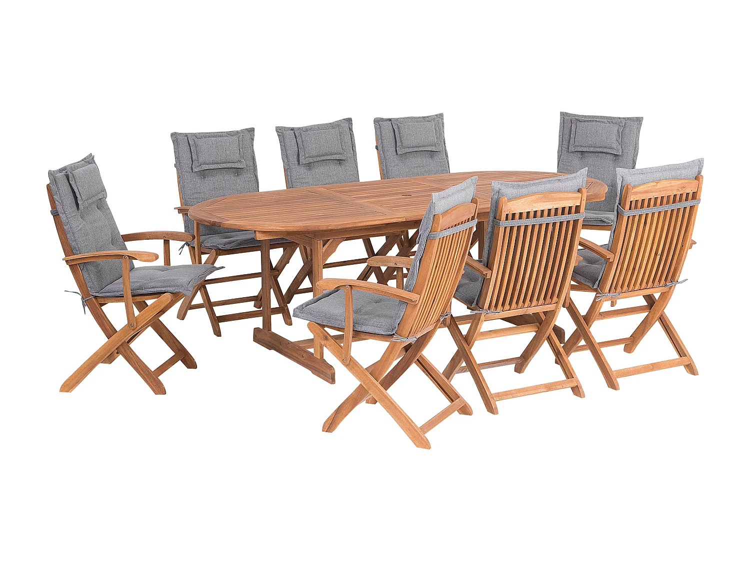 Salle à manger de jardin 8 places MAUI avec coussins Acacia Gris