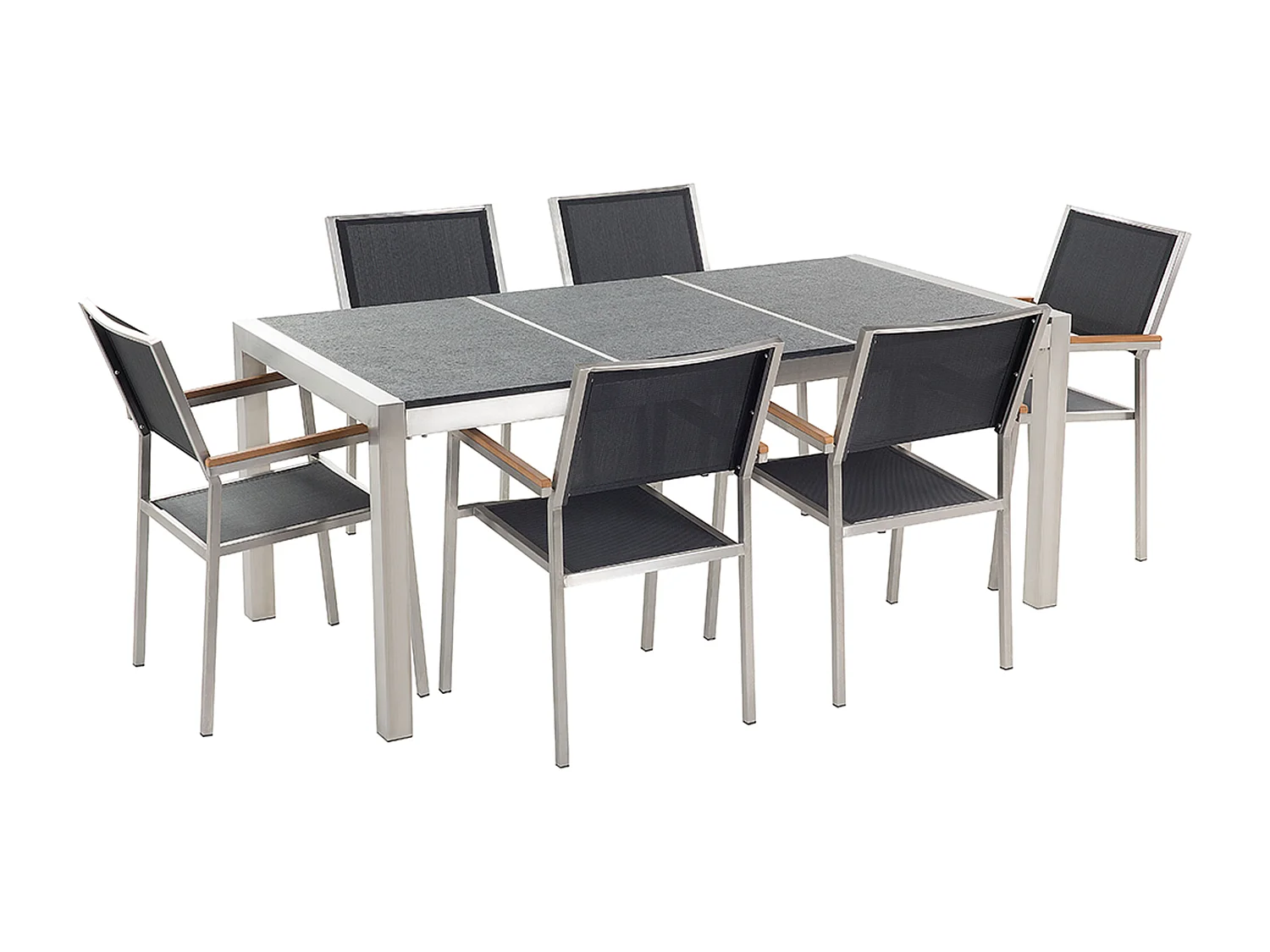 Gartenmöbel Set Tisch 180 cm mit 3 Platten Schwarz / grau 6 Stühle in Schwarz