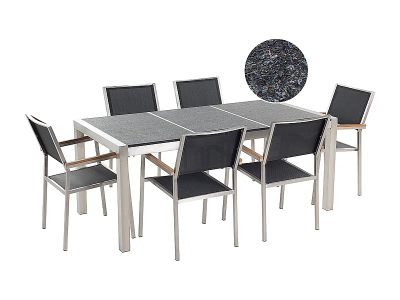 Gartenmöbel Set Tisch 180 cm mit 3 Platten Schwarz / grau 6 Stühle in Schwarz