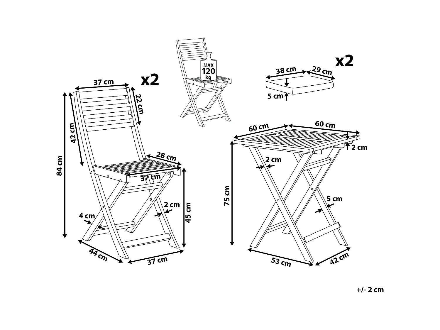 Bistroset met kussens Inklapbaar FIJI Hout Wit