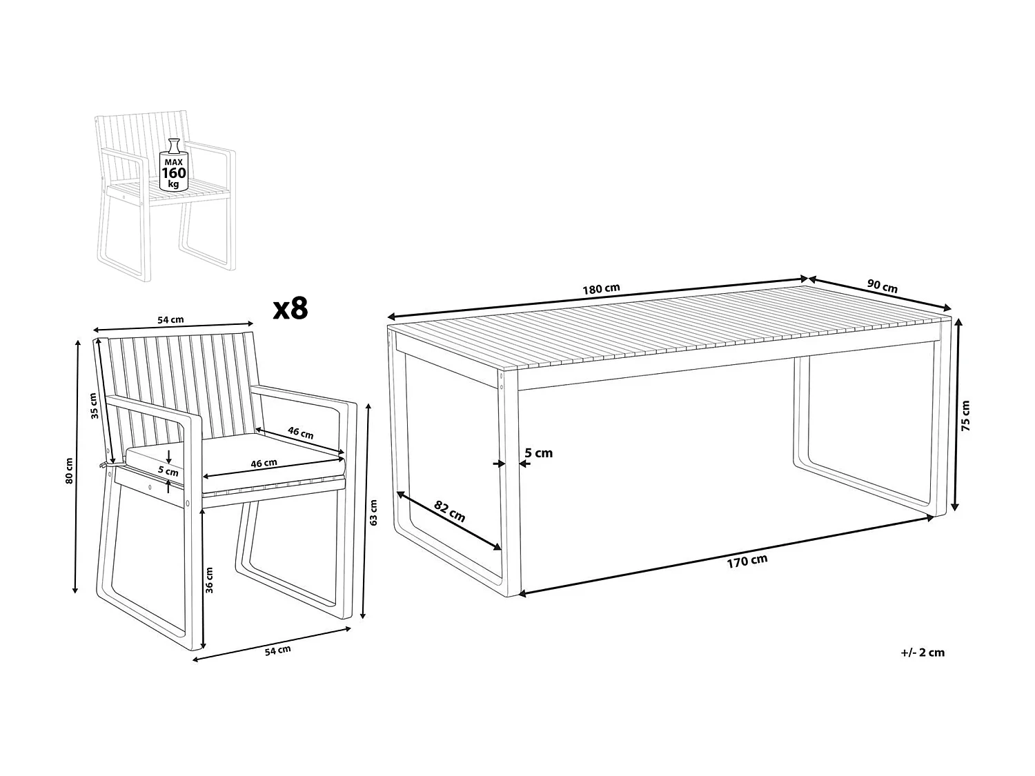 Salle à manger de jardin 8 places SASSARI avec coussins Acacia Gris