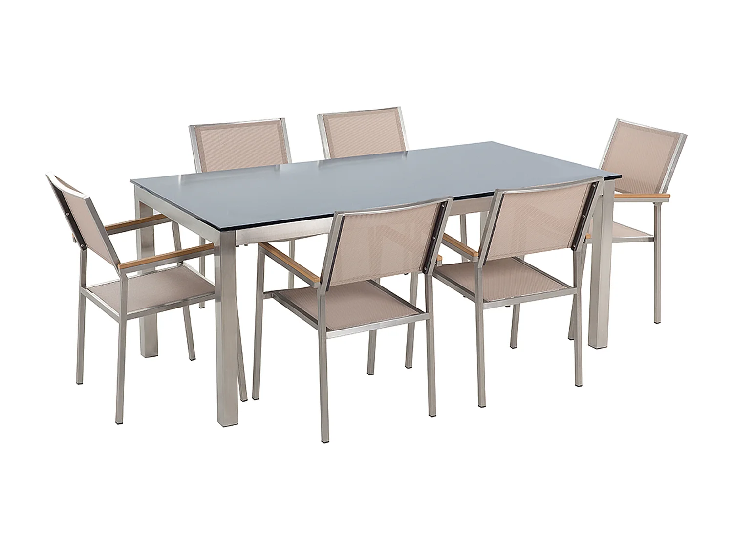Tuinset 6-zitter GROSSETO Veiligheidsglas Zwart/beige