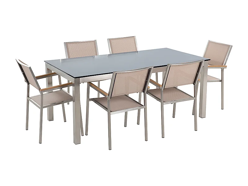 Tuinset 6-zitter GROSSETO Veiligheidsglas Zwart/beige