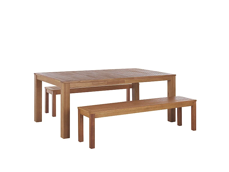 Gartenmöbel Set Eukalyptusholz hellbraun Esstisch 190 x 105 cm mit 2 Bänken Monsano