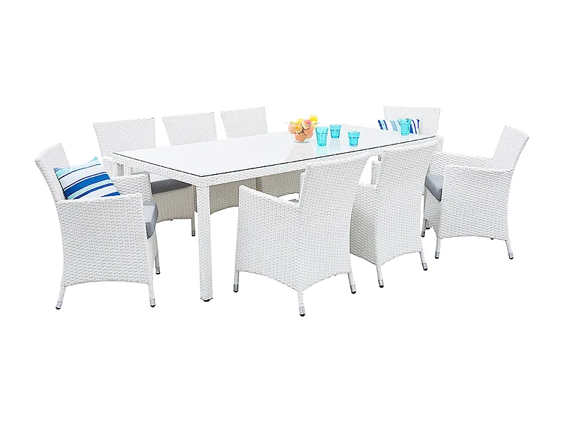 Gartenmöbel Set 8-Sitzer ITALY inkl. Kissen Polyrattan Weiss