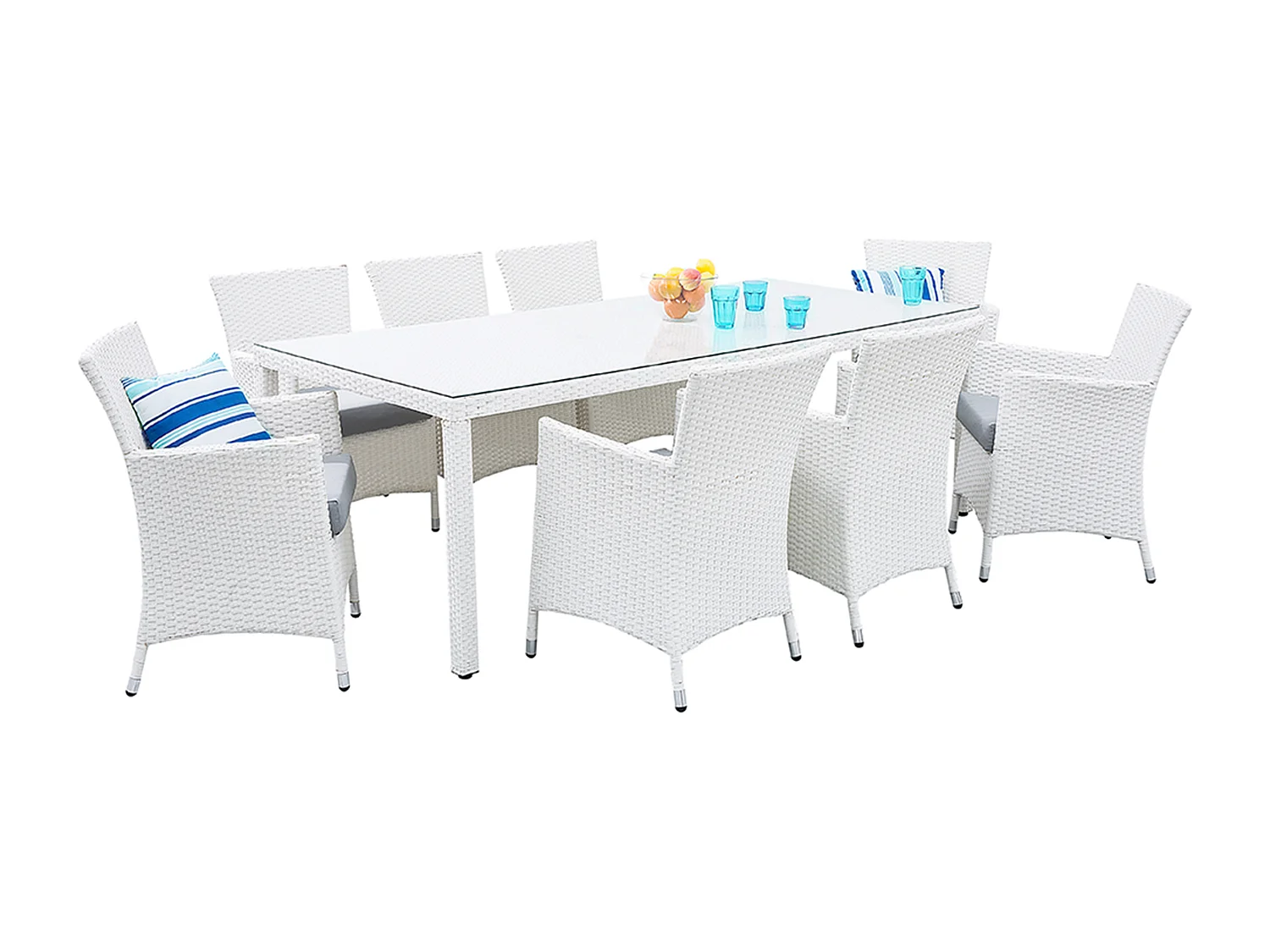 Set da pranzo da giardino 8 posti ITALY con cuscini Bianco