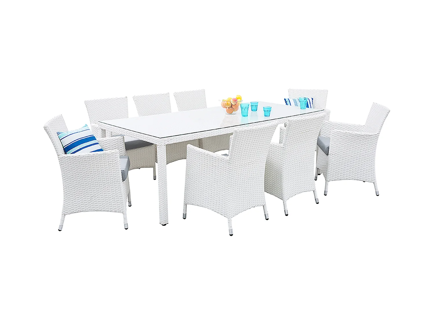 Set da pranzo da giardino 8 posti ITALY con cuscini Bianco